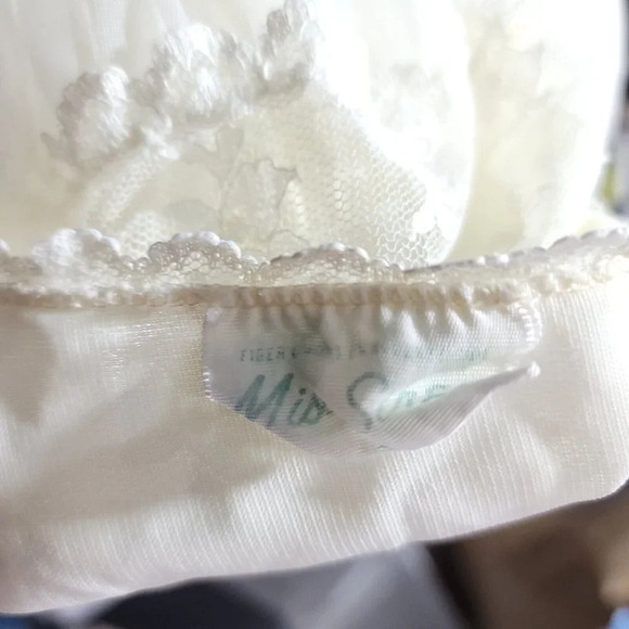 Vintage Miss Siren Peignoir Gown Robe Set Beige Nylon Chiffon Sheer Lace Small - Picture 11 of 11